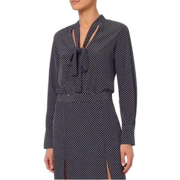 💕ALEXIS💕 Noelle Polka-dot Tie-neck Slit Midi Dress ~ Navy Blue XS - Picture 8 of 16